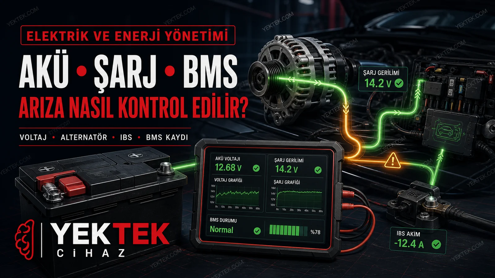 Akü, Şarj Sistemi ve BMS Arızaları Arıza Tespit Cihazında Nasıl Kontrol Edilir? için YekTek Cihaz teknik rehber kapak görseli