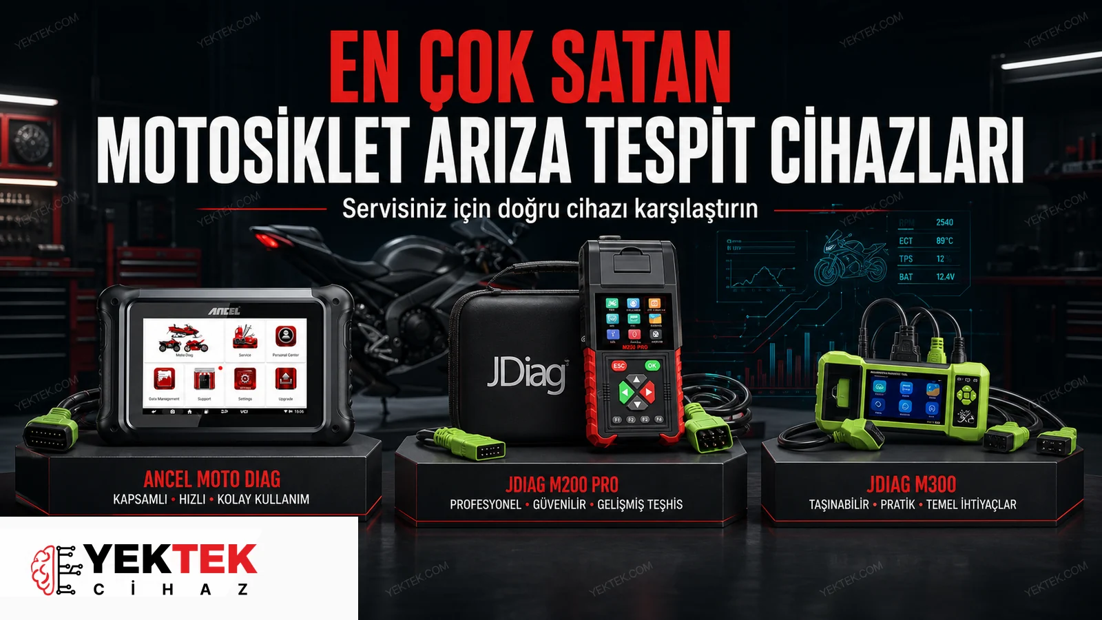 Türkiye’nin En Çok Satan Motosiklet Arıza Tespit Cihazları için YekTek Cihaz teknik rehber kapak görseli