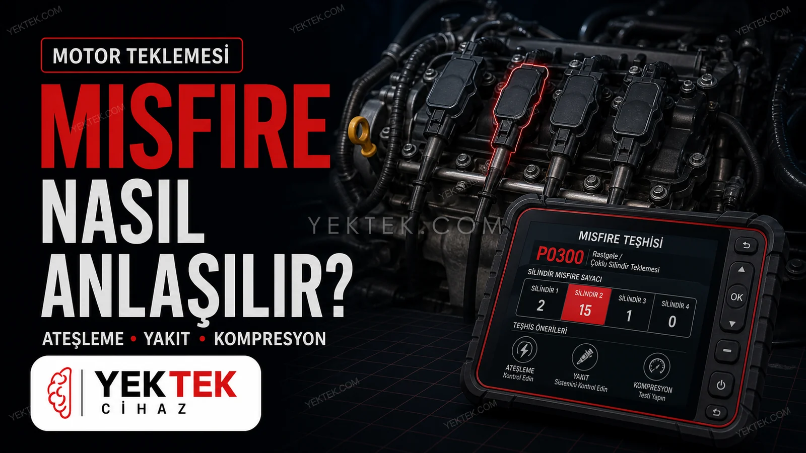 Motor Teklemesi ve Misfire Arızası Arıza Tespit Cihazında Nasıl Anlaşılır? için YekTek Cihaz teknik rehber kapak görseli