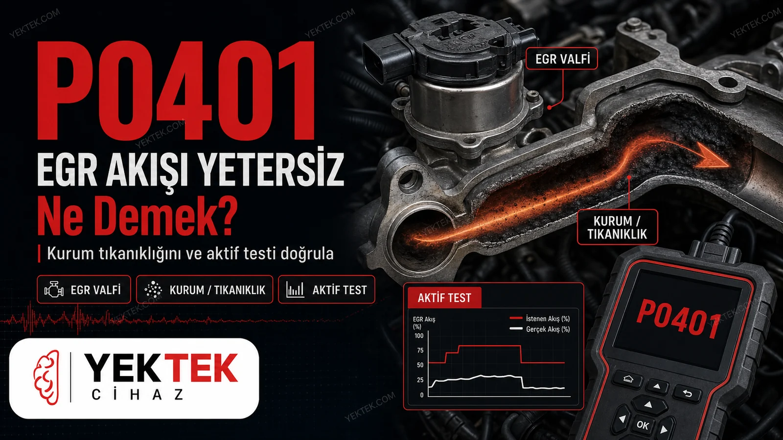 P0401 EGR Akışı Yetersiz Ne Demek? için YekTek Cihaz teknik rehber kapak görseli