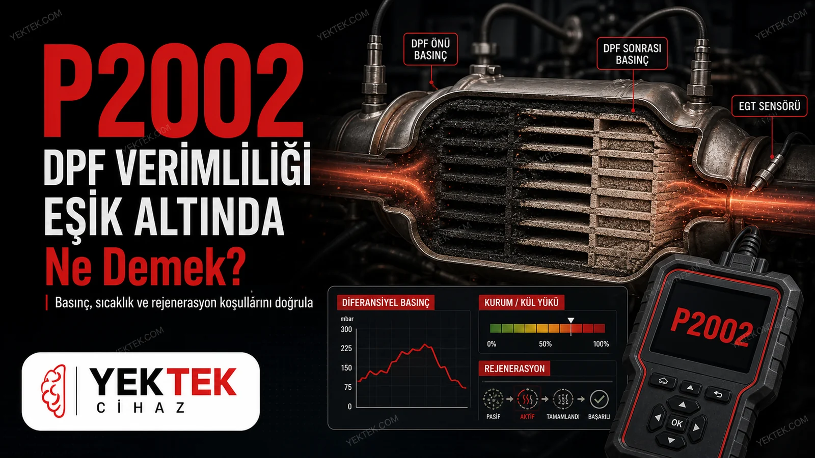 P2002 DPF Verimliliği Eşik Altında Ne Demek? için YekTek Cihaz teknik rehber kapak görseli