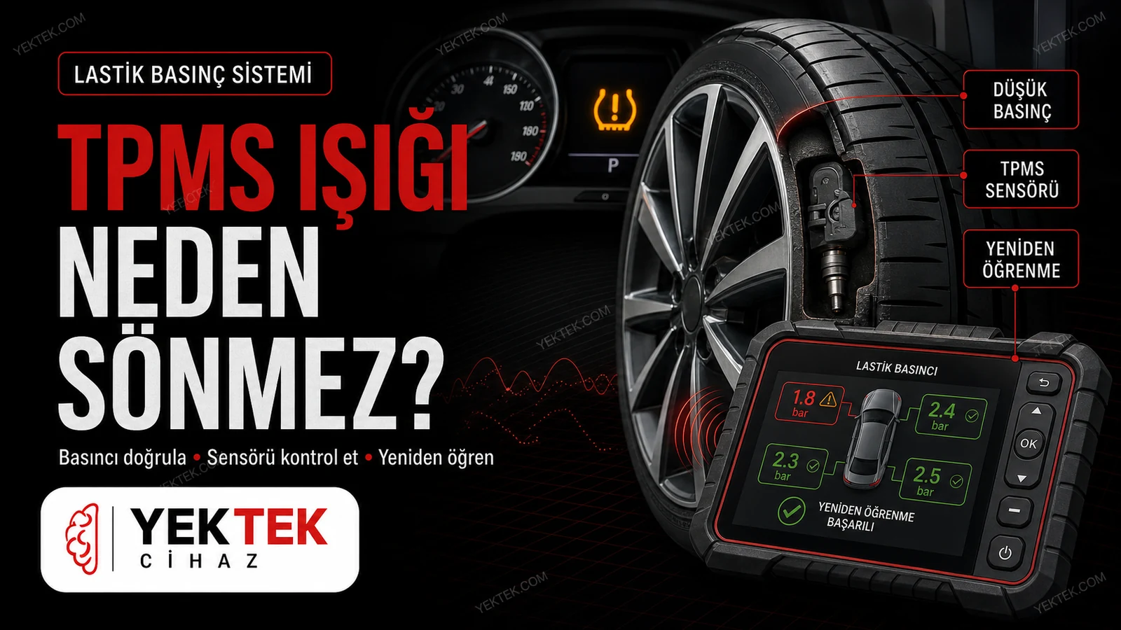 TPMS Lastik Basıncı Işığı Neden Sönmez? için YekTek Cihaz teknik rehber kapak görseli