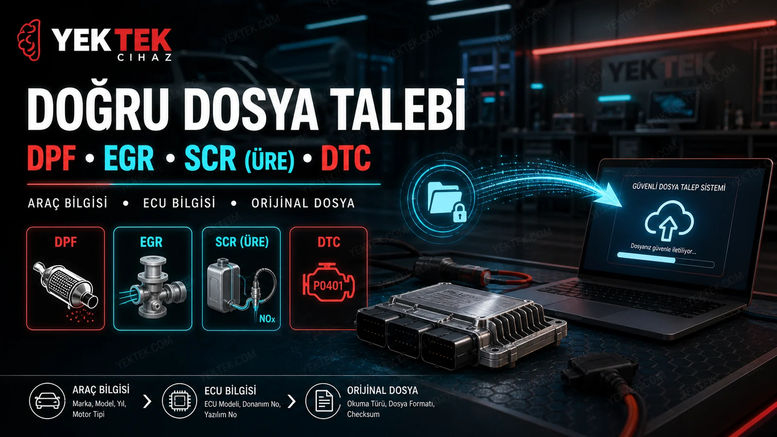 YekTuning DPF, EGR, SCR (ÜRE) ve DTC Dosya Talebi Rehberi için YekTek Cihaz teknik rehber kapak görseli