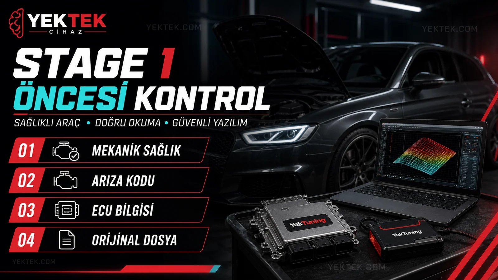 YekTuning Stage 1 Chip Tuning Öncesi Kontrol Rehberi için YekTek Cihaz teknik rehber kapak görseli