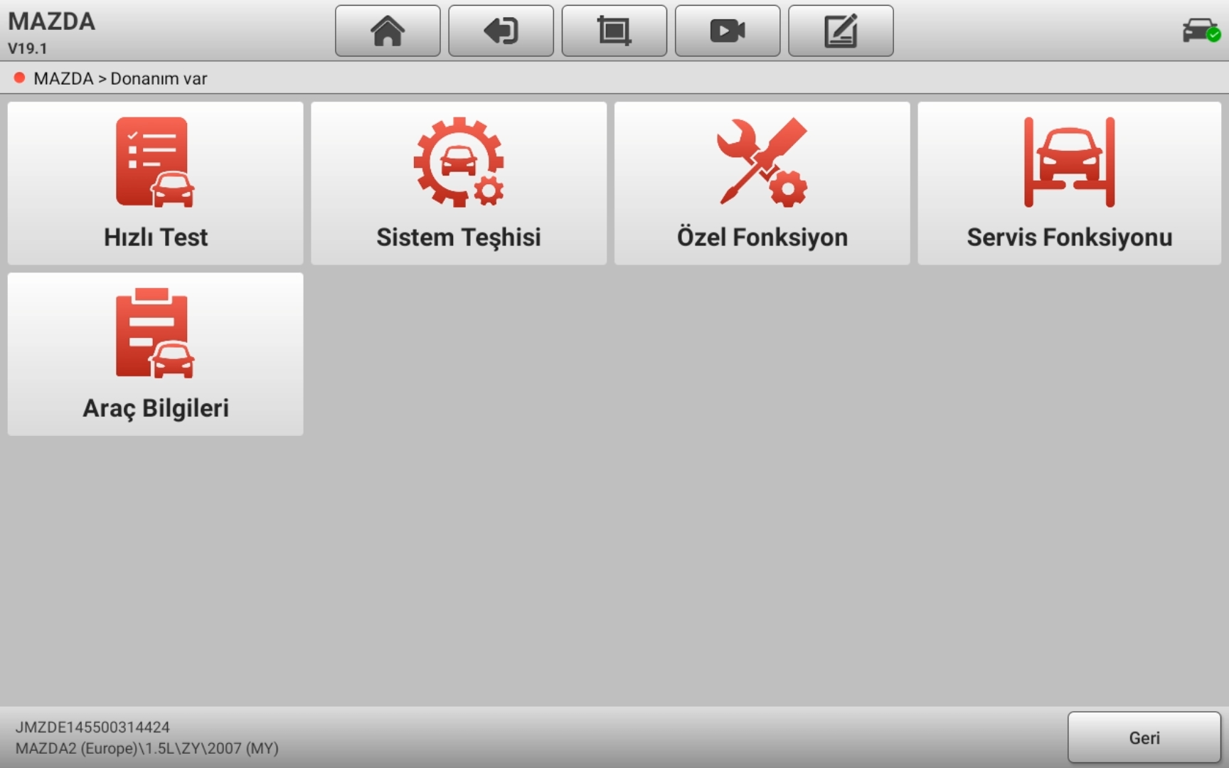 Ancel X6 - Test Geçiş Ekranı