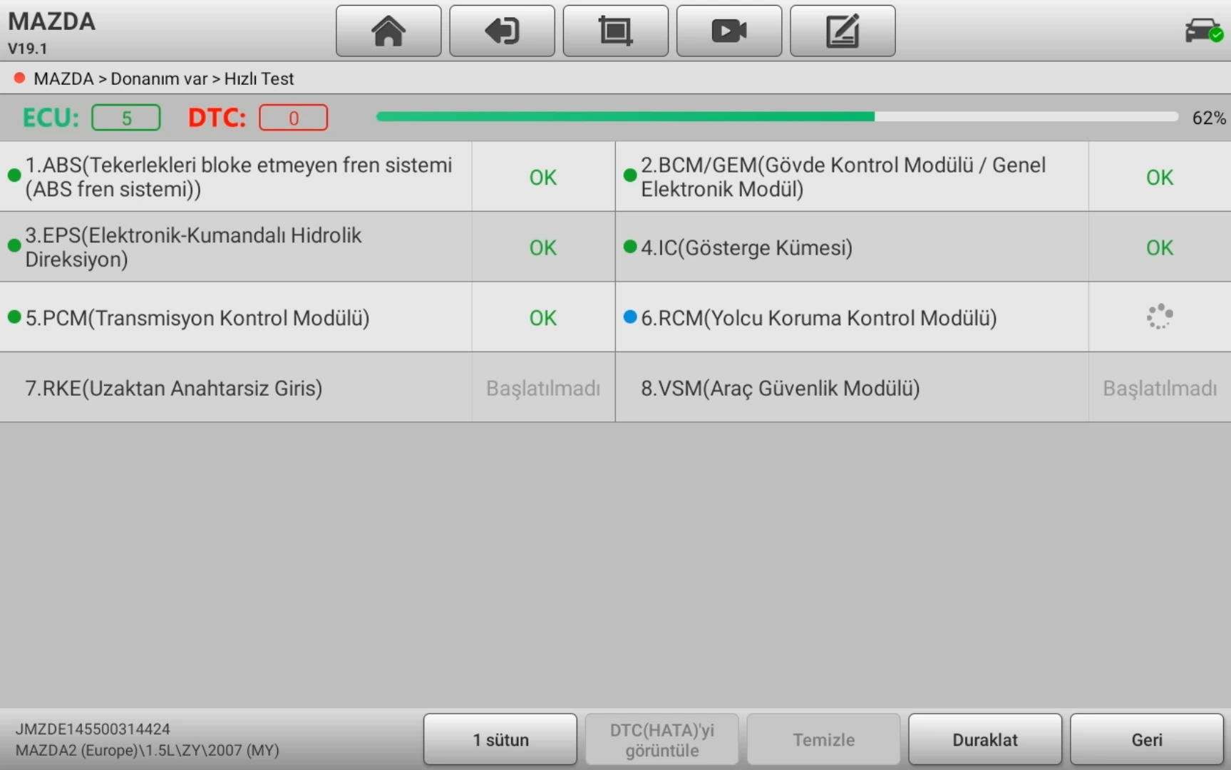 Ancel X6 - Test Ekranı Ancel X6 - Test Ekranı