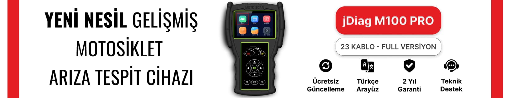 jDiag M100 Pro Full 23 kablolu Motosiklet Arıza Tespit Cihazı