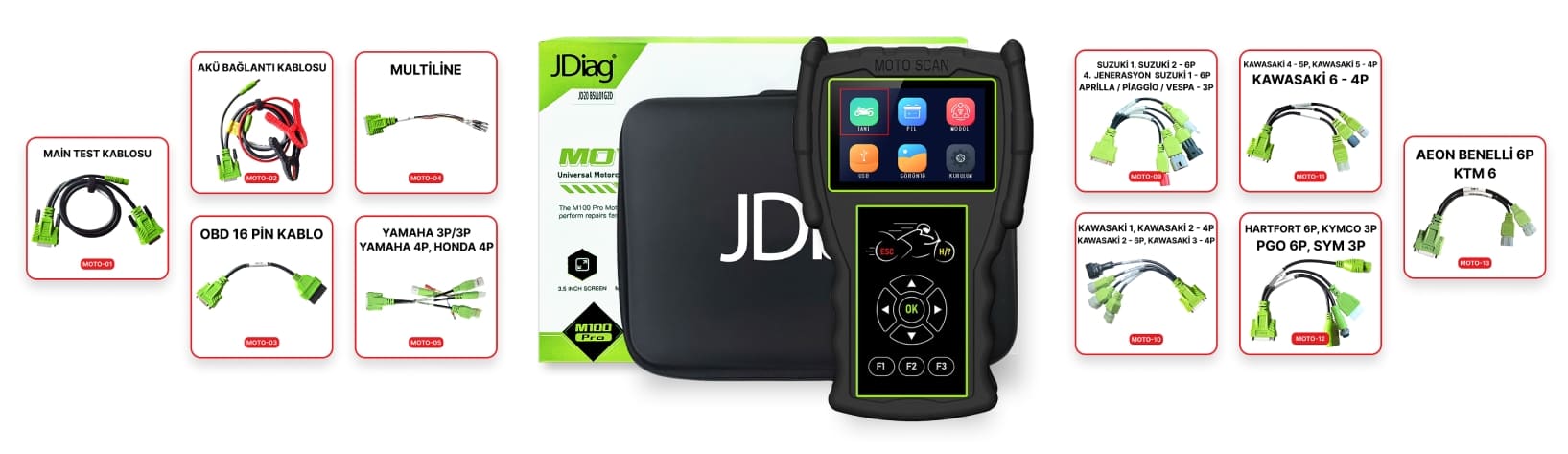 jDiag M100 Pro Full 23 kablolu arıza tespit cihazı jDiag M100 Pro Full 23 kablolu arıza tespit cihazı