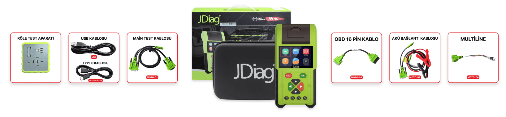 jDiag M200 Master Full 6 kablolu OBD Versiyon Motosiklet Arıza Tespit Cihazı