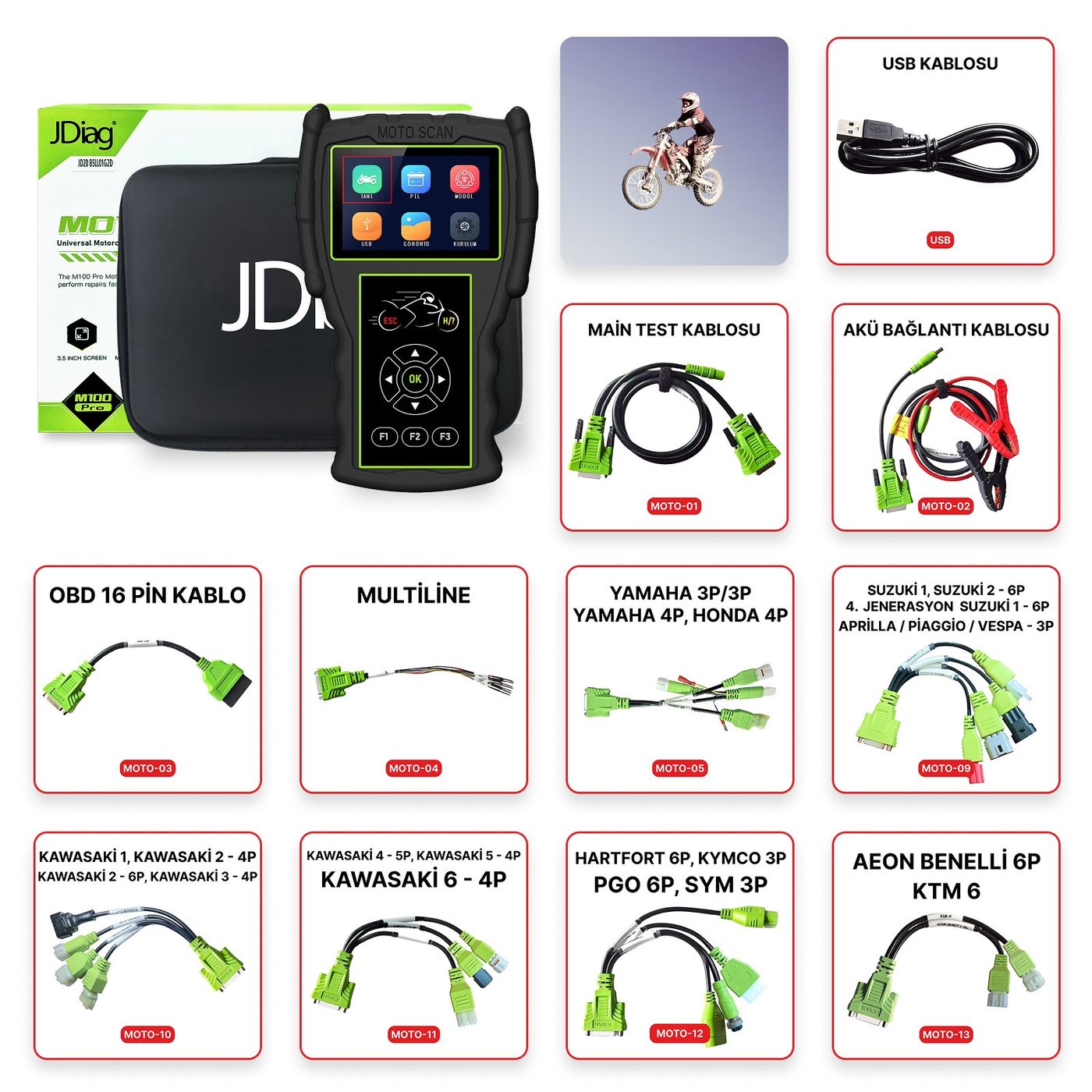 JDiag M100 PRO - Motosiklet Arıza Tespit Cihazı - 23 Kablo Full Versiyon JDiag M100 PRO - Motosiklet Arıza Tespit Cihazı - 23 Kablo Full Versiyon