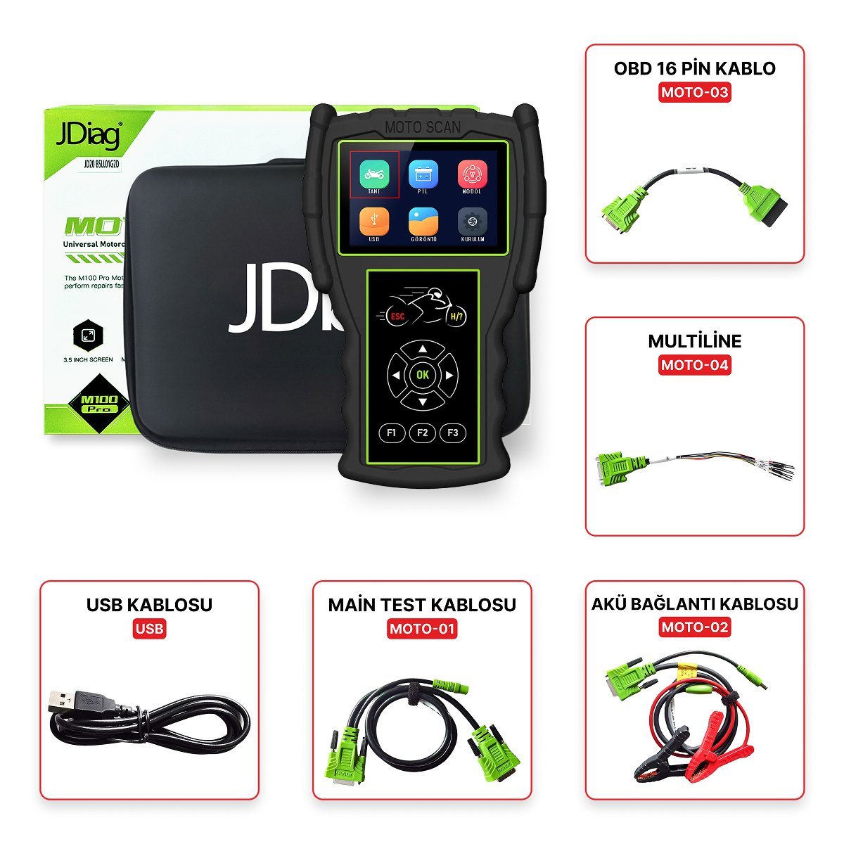 JDiag M100 PRO - Motosiklet Arıza Tespit Cihazı - 5 Kablolu OBD Versiyon JDiag M100 PRO - Motosiklet Arıza Tespit Cihazı - 5 Kablolu OBD Versiyon
