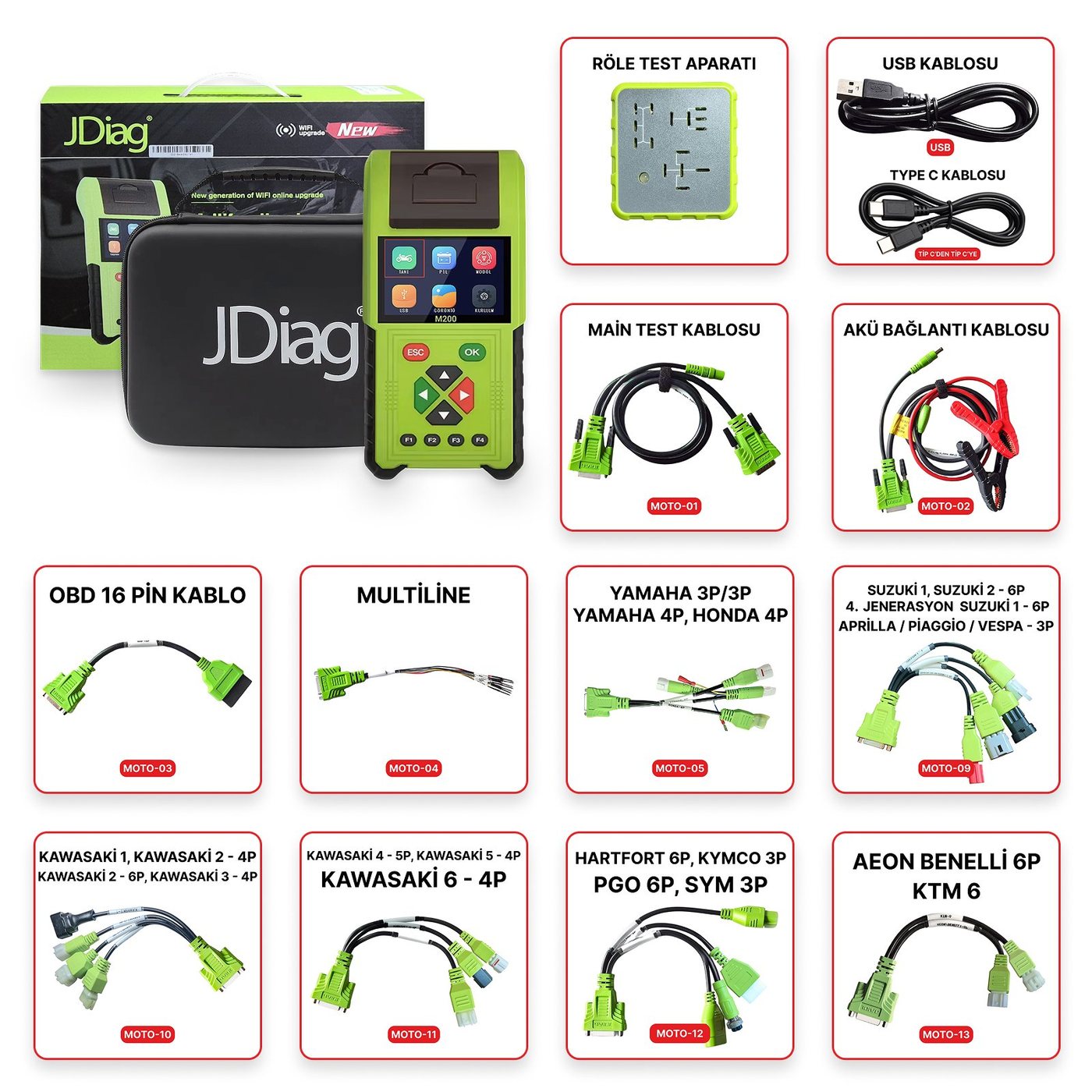 JDiag M200 Motosiklet Arıza Tespit Cihazı - 25 Kablolu / Soketli Full Versiyon JDiag M200 Motosiklet Arıza Tespit Cihazı - 25 Kablolu / Soketli Full Versiyon