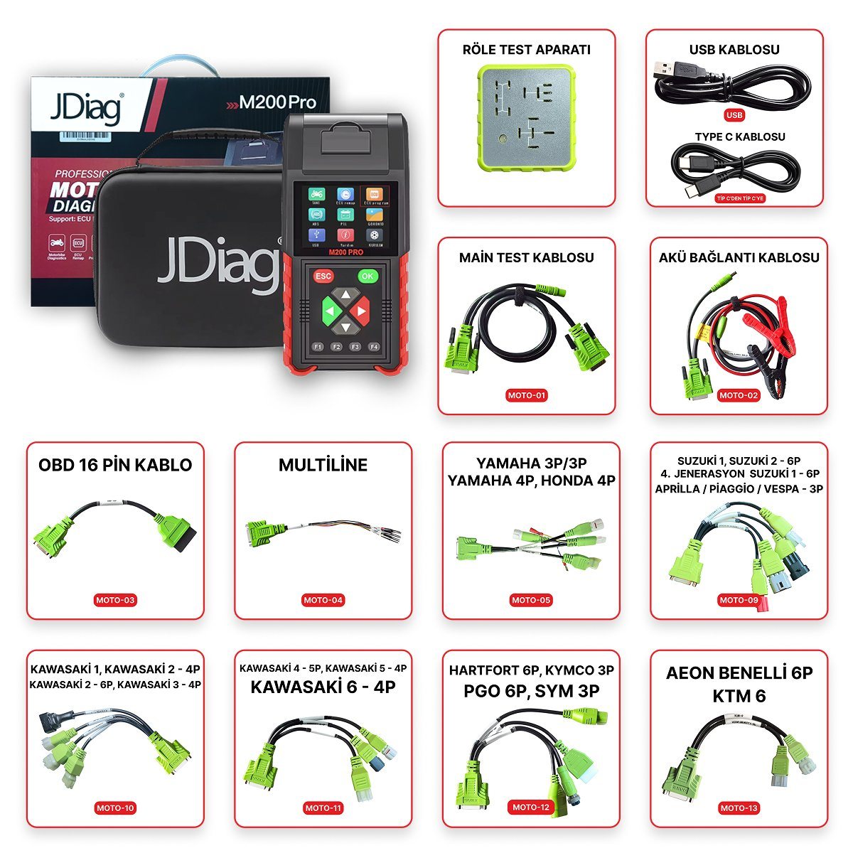 JDiag M200 PRO Motosiklet Arıza Tespit Cihazı - 25 Kablolu / Soketli FULL Versiyon JDiag M200 PRO Motosiklet Arıza Tespit Cihazı - 25 Kablolu / Soketli FULL Versiyon