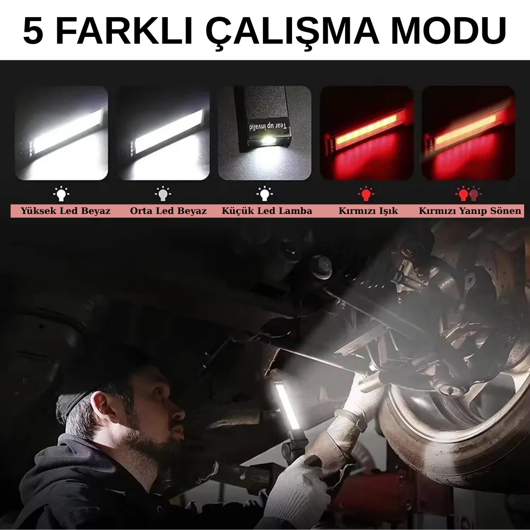 YekTek Manyetik Askılı Şarjlı LED Çalışma Lambası – Oto Servis ve Tamirhaneler için Profesyonel Aydınlatma