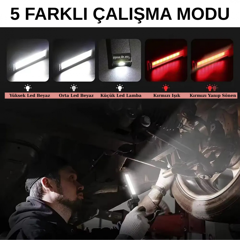 YekTek Manyetik Askılı Şarjlı LED Çalışma Lambası – Oto Servis ve Tamirhaneler için Profesyonel Aydınlatma