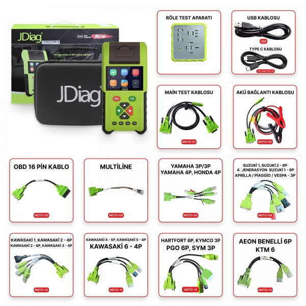 JDiag M200 Motosiklet Arıza Tespit Cihazı - 25 Kablolu / Soketli Full Versiyon